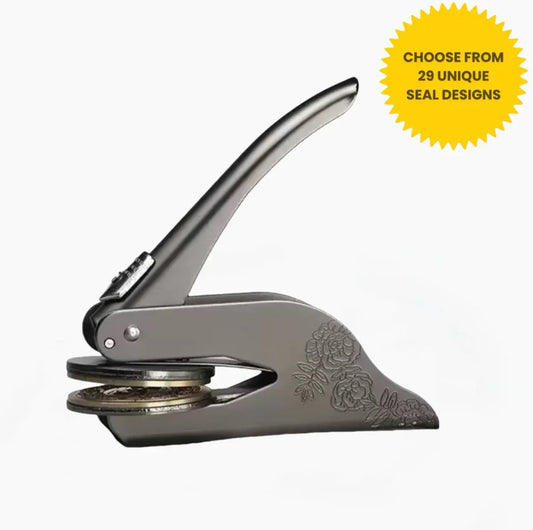 floral engraved custom book embosser tool for personal library, featuring 29 unique seal designs